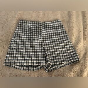 Loft High Waisted Plaid Tweed Short, Blue/White